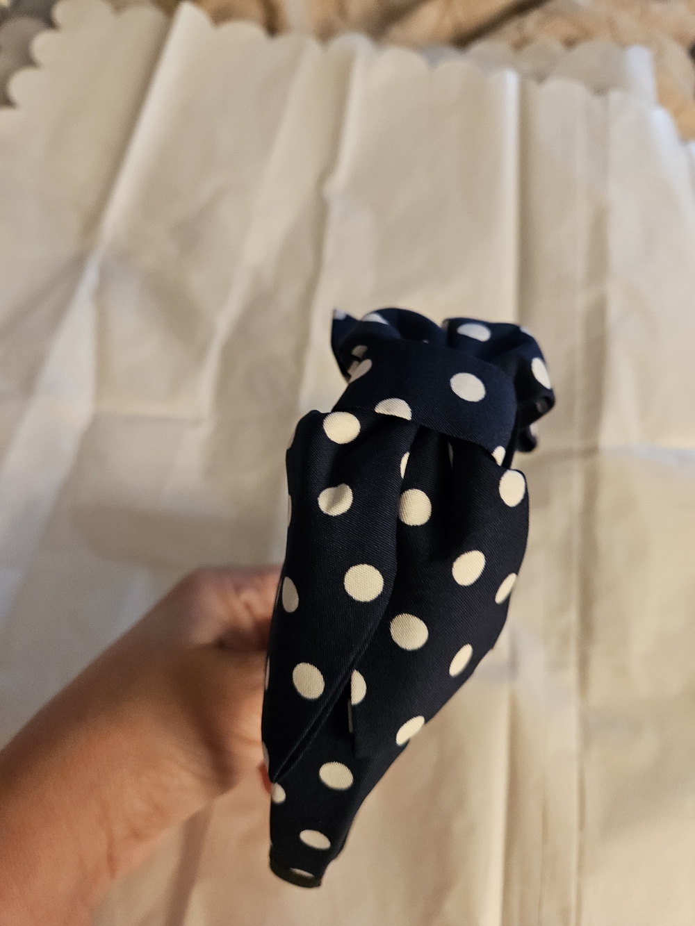 Navy Polka Dot Knot Headband with White Dots